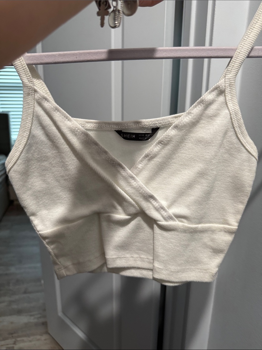 SHEIN Cream Ribbed Wrap Crop Cami